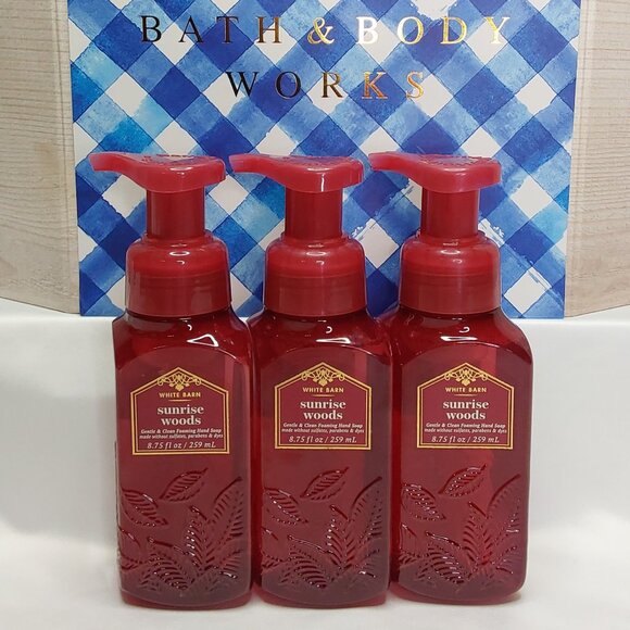 BATH & BODY WORKS WHITE BARN 'SUNRISE WOODS' FOAMING HAND SOAP 3-PIECE SET - Picture 6 of 15